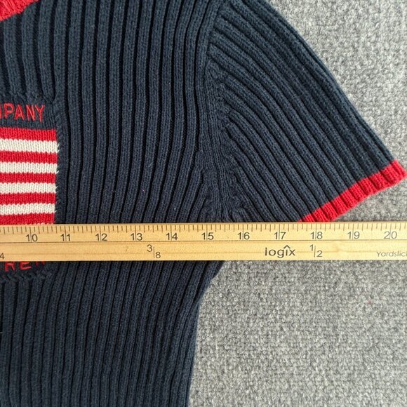 Ralph Lauren Polo Jeans Women Flag Sweater Large Short Sleeve Ribbed Red Blue - Picture 9 of 14